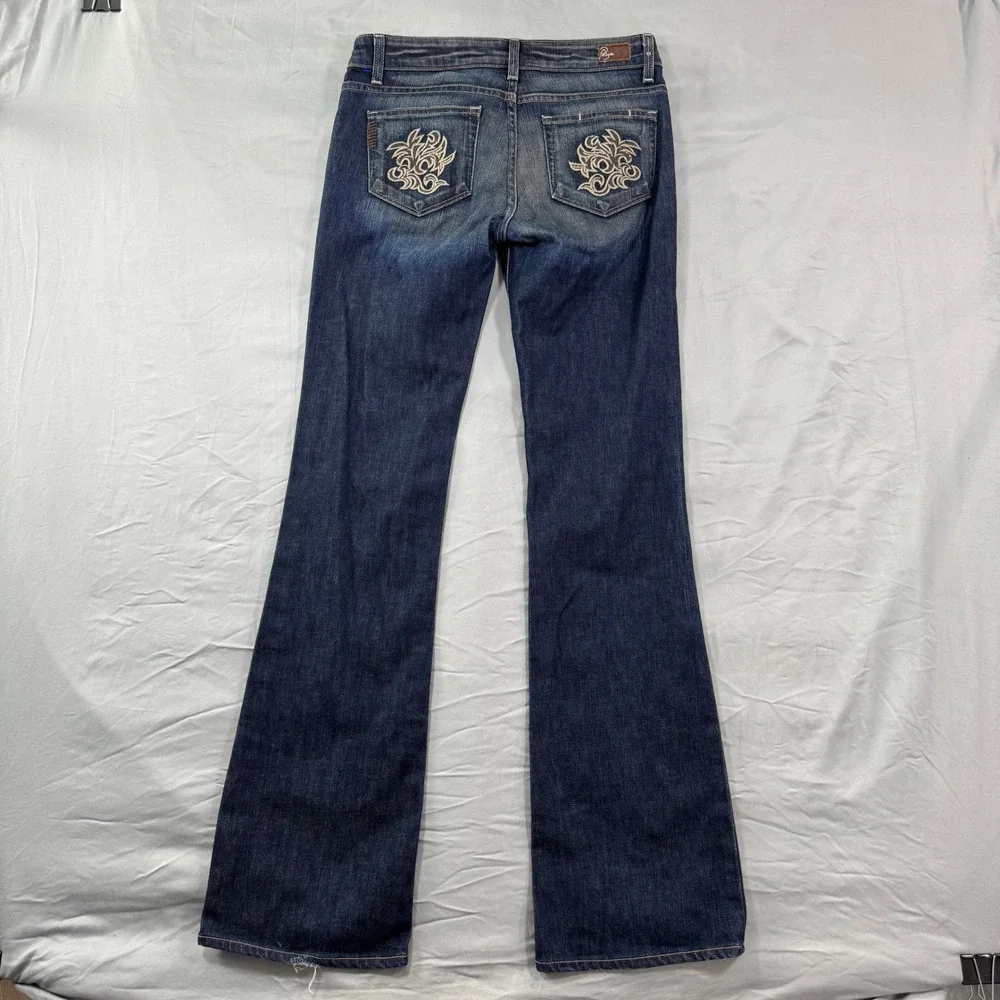 Paige Premium Denim Flare Jeans Hollywood Hills Women's 28 Y2K Embroidery - Picture 3 of 13